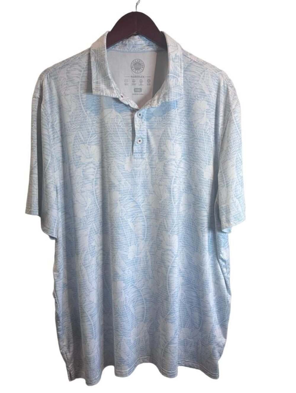 Flag & Anthem Madeflex Performance Polo Shirt Men's XXL Blue White Tropical Leaf
